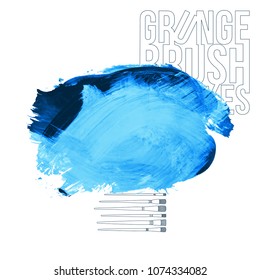 Blue brush stroke and texture. Grunge vector abstract hand - painted element. Underline and border design.