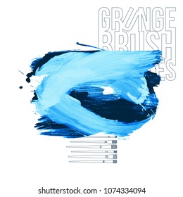 Blue brush stroke and texture. Grunge vector abstract hand - painted element. Underline and border design.