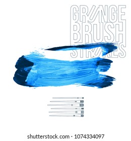 Blue brush stroke and texture. Grunge vector abstract hand - painted element. Underline and border design.