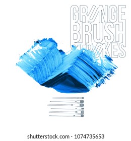 Blue brush stroke and texture. Grunge vector abstract hand - painted element. Underline and border design.
