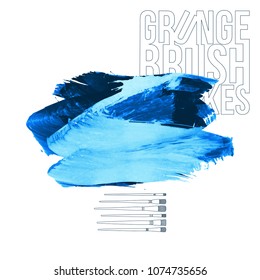 Blue brush stroke and texture. Grunge vector abstract hand - painted element. Underline and border design.