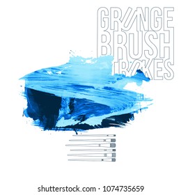 Blue brush stroke and texture. Grunge vector abstract hand - painted element. Underline and border design.