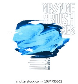 Blue brush stroke and texture. Grunge vector abstract hand - painted element. Underline and border design.
