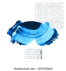 Blue brush stroke and texture. Grunge vector abstract hand - painted element. Underline and border design.