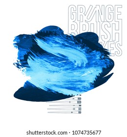 Blue brush stroke and texture. Grunge vector abstract hand - painted element. Underline and border design.