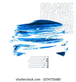 Blue brush stroke and texture. Grunge vector abstract hand - painted element. Underline and border design.