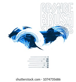 Blue brush stroke and texture. Grunge vector abstract hand - painted element. Underline and border design.