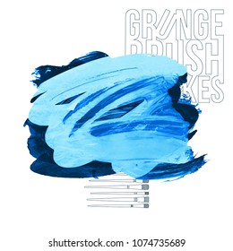 Blue brush stroke and texture. Grunge vector abstract hand - painted element. Underline and border design.