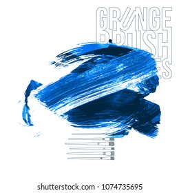 Blue brush stroke and texture. Grunge vector abstract hand - painted element. Underline and border design.