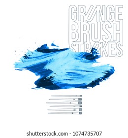 Blue brush stroke and texture. Grunge vector abstract hand - painted element. Underline and border design.