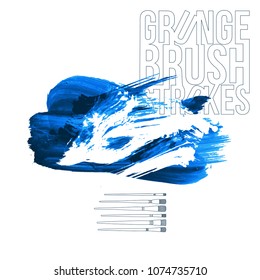 Blue brush stroke and texture. Grunge vector abstract hand - painted element. Underline and border design.