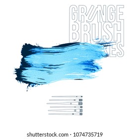 Blue brush stroke and texture. Grunge vector abstract hand - painted element. Underline and border design.