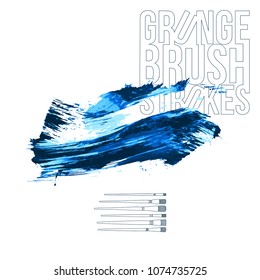 Blue brush stroke and texture. Grunge vector abstract hand - painted element. Underline and border design.