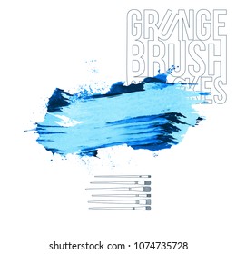 Blue brush stroke and texture. Grunge vector abstract hand - painted element. Underline and border design.