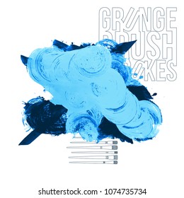Blue brush stroke and texture. Grunge vector abstract hand - painted element. Underline and border design.