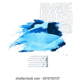 Blue brush stroke and texture. Grunge vector abstract hand - painted element. Underline and border design.