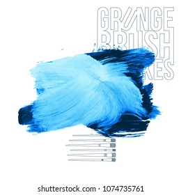 Blue brush stroke and texture. Grunge vector abstract hand - painted element. Underline and border design.