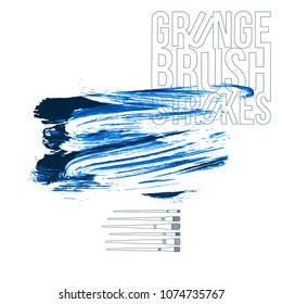 Blue brush stroke and texture. Grunge vector abstract hand - painted element. Underline and border design.