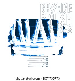 Blue brush stroke and texture. Grunge vector abstract hand - painted element. Underline and border design.