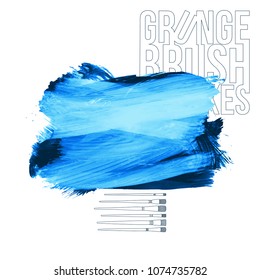Blue brush stroke and texture. Grunge vector abstract hand - painted element. Underline and border design.