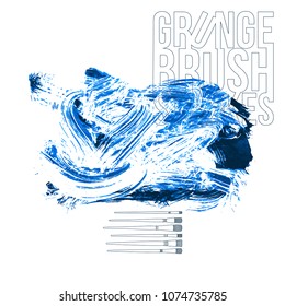 Blue brush stroke and texture. Grunge vector abstract hand - painted element. Underline and border design.