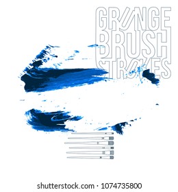 Blue brush stroke and texture. Grunge vector abstract hand - painted element. Underline and border design.