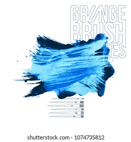 Blue brush stroke and texture. Grunge vector abstract hand - painted element. Underline and border design.