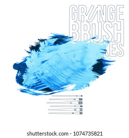 Blue brush stroke and texture. Grunge vector abstract hand - painted element. Underline and border design.
