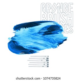 Blue brush stroke and texture. Grunge vector abstract hand - painted element. Underline and border design.
