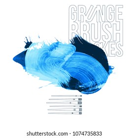 Blue brush stroke and texture. Grunge vector abstract hand - painted element. Underline and border design.