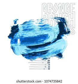 Blue brush stroke and texture. Grunge vector abstract hand - painted element. Underline and border design.