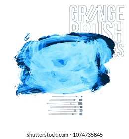 Blue brush stroke and texture. Grunge vector abstract hand - painted element. Underline and border design.
