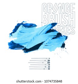 Blue brush stroke and texture. Grunge vector abstract hand - painted element. Underline and border design.