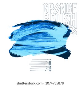 Blue brush stroke and texture. Grunge vector abstract hand - painted element. Underline and border design.