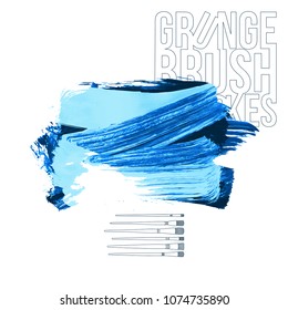 Blue brush stroke and texture. Grunge vector abstract hand - painted element. Underline and border design.
