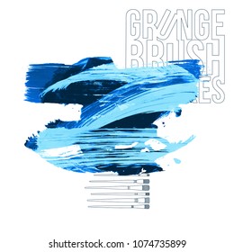 Blue brush stroke and texture. Grunge vector abstract hand - painted element. Underline and border design.