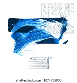 Blue brush stroke and texture. Grunge vector abstract hand - painted element. Underline and border design.
