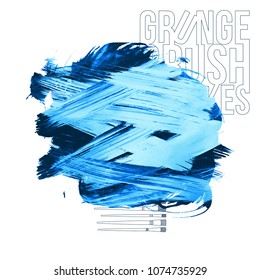Blue brush stroke and texture. Grunge vector abstract hand - painted element. Underline and border design.