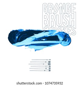Blue brush stroke and texture. Grunge vector abstract hand - painted element. Underline and border design.