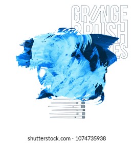 Blue brush stroke and texture. Grunge vector abstract hand - painted element. Underline and border design.