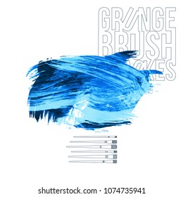 Blue brush stroke and texture. Grunge vector abstract hand - painted element. Underline and border design.