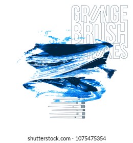 Blue brush stroke and texture. Grunge vector abstract hand - painted element. Underline and border design.