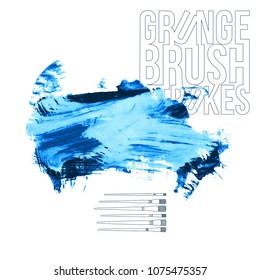 Blue brush stroke and texture. Grunge vector abstract hand - painted element. Underline and border design.