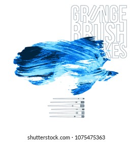 Blue brush stroke and texture. Grunge vector abstract hand - painted element. Underline and border design.