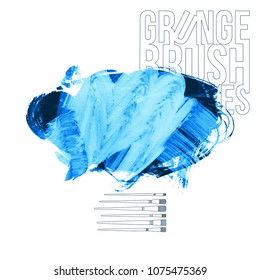 Blue brush stroke and texture. Grunge vector abstract hand - painted element. Underline and border design.