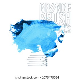 Blue brush stroke and texture. Grunge vector abstract hand - painted element. Underline and border design.