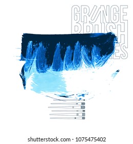 Blue brush stroke and texture. Grunge vector abstract hand - painted element. Underline and border design.