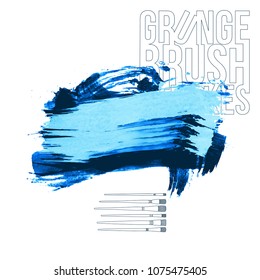 Blue brush stroke and texture. Grunge vector abstract hand - painted element. Underline and border design.