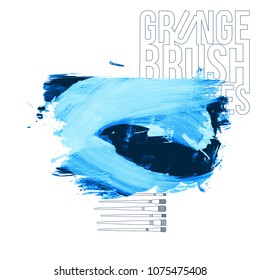 Blue brush stroke and texture. Grunge vector abstract hand - painted element. Underline and border design.
