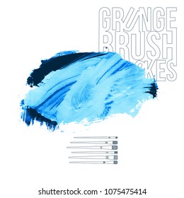 Blue brush stroke and texture. Grunge vector abstract hand - painted element. Underline and border design.